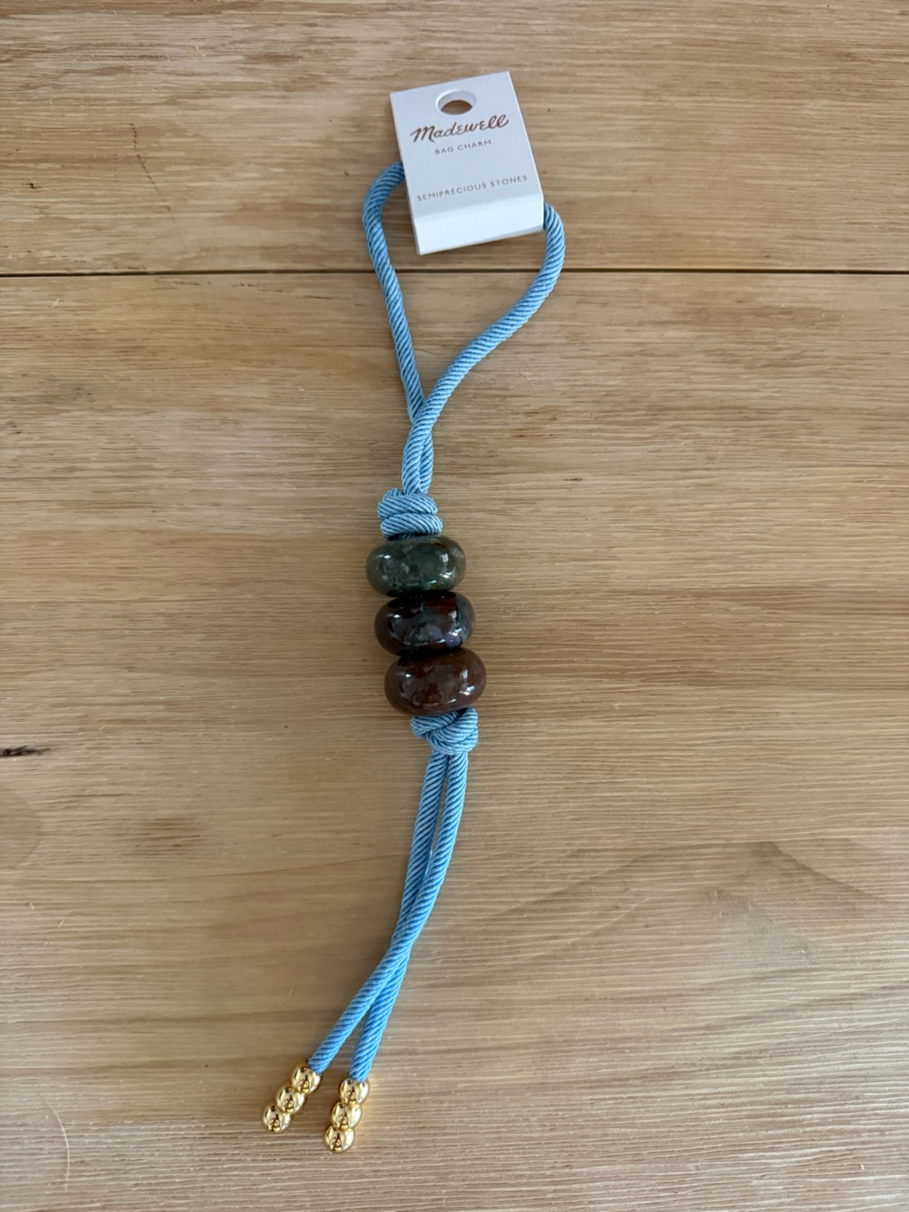 Madewell bag charm Light Blue Cord and Multicolor Stones